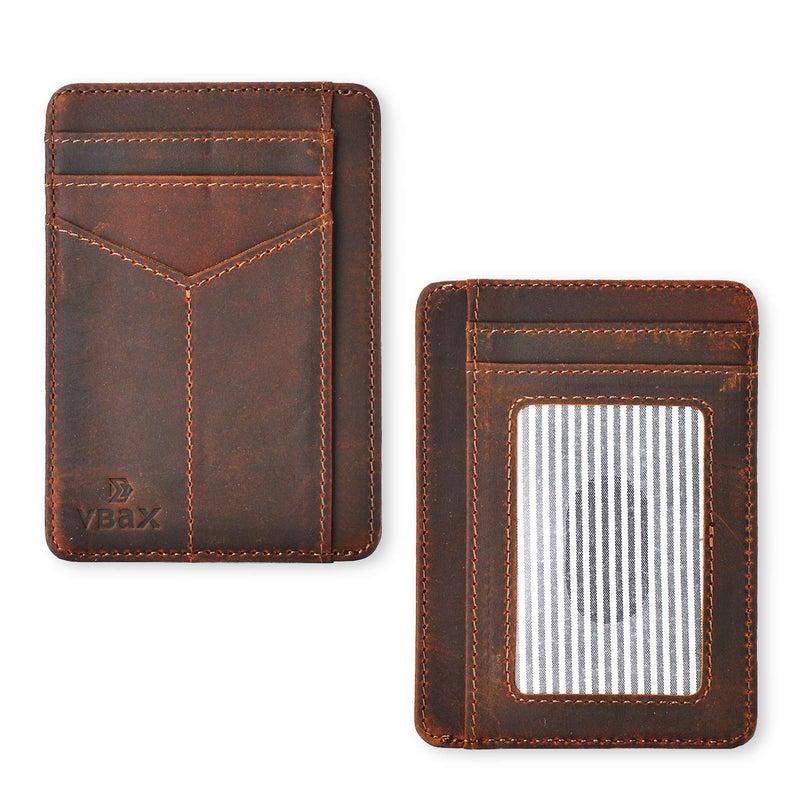 VBAX RFID Slim Wallet for Men Women, 8 Card Slot Leather Minimalist Front Pocket Credit Card Holders, Vintage Leather - Image 1
